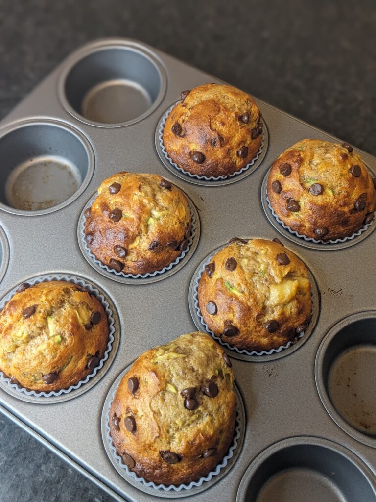 Chocolate Chip Banana Zucchini Protein Muffins