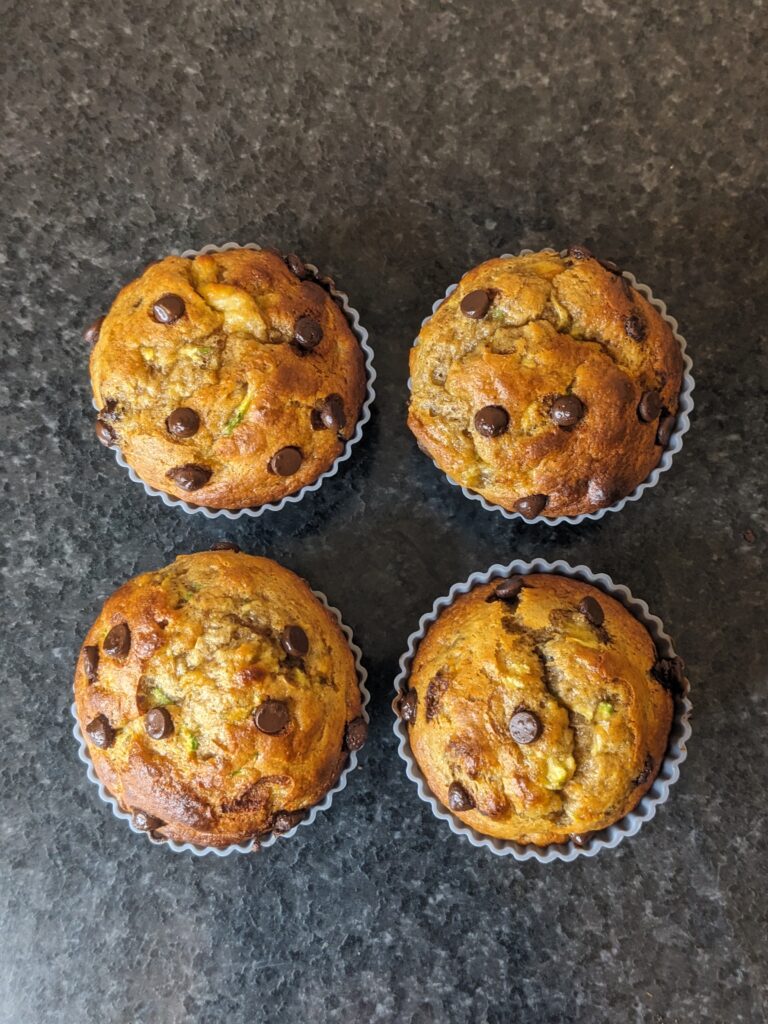 Chocolate Chip Banana Zucchini Protein Muffins